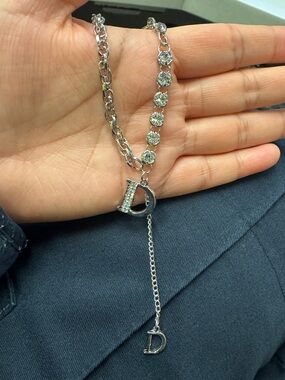 'D' Initial Pendant Necklace with Crystal Accents